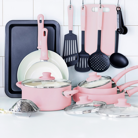 PinkSmart™ Ceramic Cookware Set (18 Piece Set)