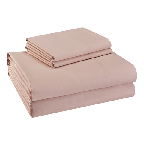 300 Thread Count Pink Cotton Sateen Bed Sheet Set, Full