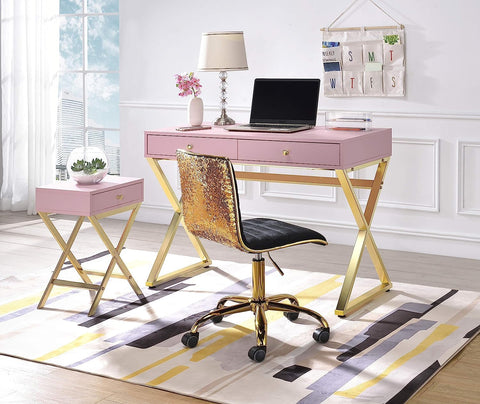 Acme Coleen Side Table in Pink & Gold