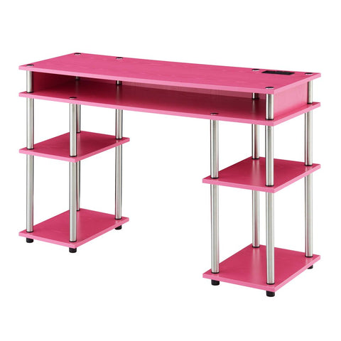 Designs2Go No Tools Student Desk with Charging Station and Shelves, Pink