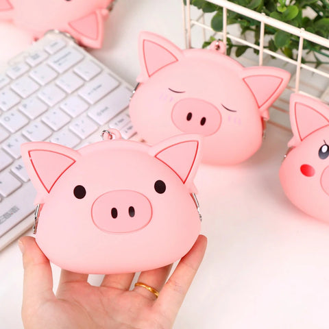 Pink Pig Coin Purse Mini Silicone Small Coin Purse Lady Key Bag Purse Children Gift Prize Package Bluetooth Earphone Bag