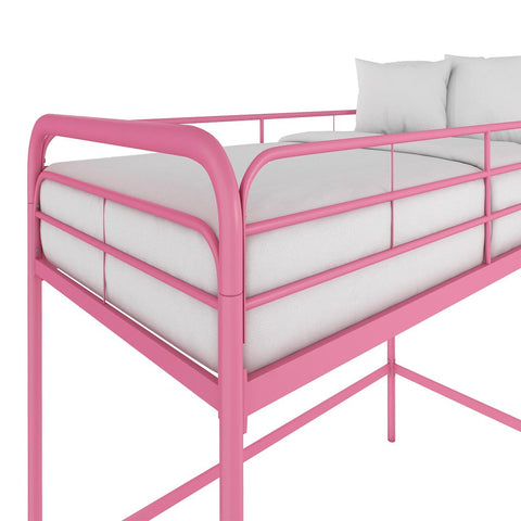 Jett Junior Twin Metal Loft Bed, Pink