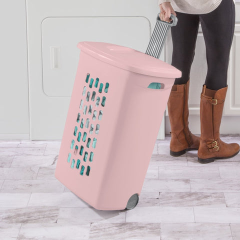 Ultra™ Wheeled Plastic Laundry Hamper, Blush Pink, Set of 2