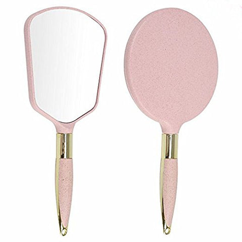 Handheld Mirror with Handle, for Vanity Makeup Home Salon Travel Use (Circular, Pink)