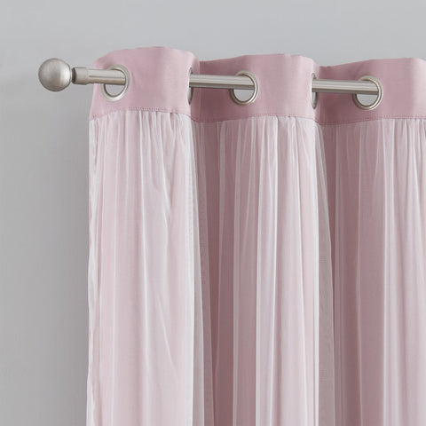 Pink Blackout with Sheer Overlay Grommet Curtain Panel, 37" X 84"