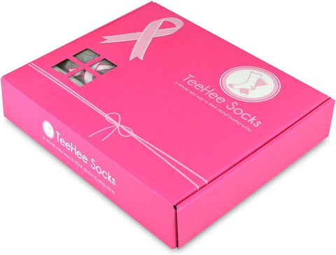 Breast Cancer Awareness Pink Ribbon Knee High Socks for Women 9-Pairs Gift Box (Pink Ribbon)