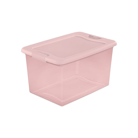 64 Qt. Clear Plastic Latching Box, Pink Latches with Pink Lid