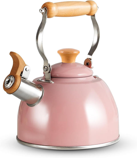Tea Kettle, Tea Pot with Cool Touch Ergonomic Handle, Tea Kettle Food Grade Stainless Steel, Tea Kettle Stovetop, Kettle Teapot, Whistling Tea Kettle, Small Tea Kettle, 1.6 Quart (Pink)