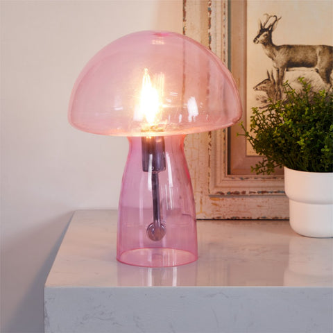 Novelty Glass Mushroom Lamp, Hot Pink, 12" H, Plug-In