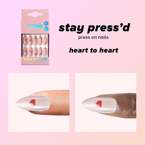 Stay Press'D, Press on Nails Set, Pink Hearts-Almond Shape, Heart to Heart, 30 Nails