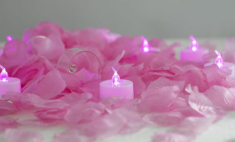 500 PCS Pink Artificial Rose Petals with 24 PCS Steady Pink Flameless Tea Lights Candles for Valentine'S Day and Romantic Occasions (Pink Lights with Pink Rose Petals)