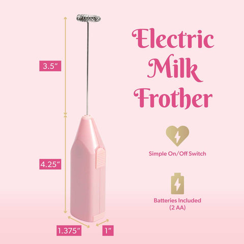 Electric Frother, Handheld Drink Mixer, Battery Powered, 2AA Batteries Included, Pink