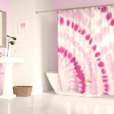 Pink Tie Dye Shower Curtain and Hooks Set, Microfiber