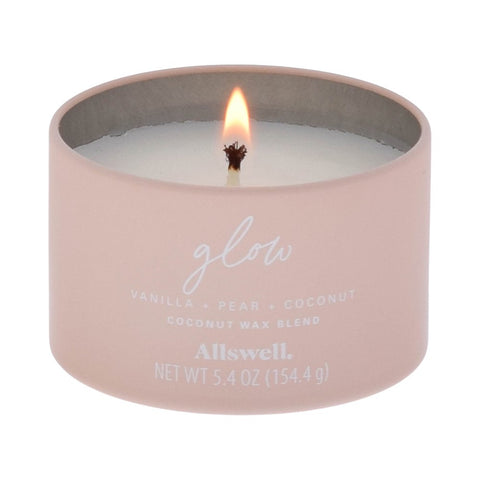 |Glow - Pink (Vanilla + Pear + Coconut) 5.4Oz Scented Tin Candle
