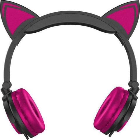 Wired Pink LED Cat Ear Foldable Headphones with 3.5Mm Jack Plug
