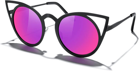 Cat Eye Sunglasses round Metal Cut-Out Flash Mirror Lens Sun Glasses S8064