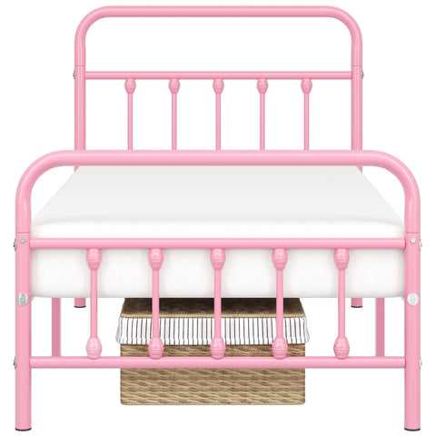 Twin Metal Bed with High Headboard and Footboard, Pink