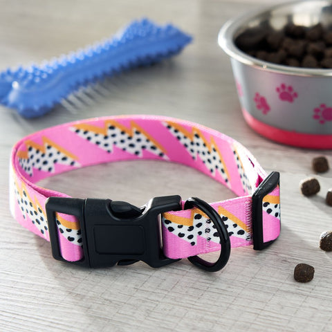 , Dog Collars, Lightning Bolt Fashion Pet Collar, Pink, Size Medium
