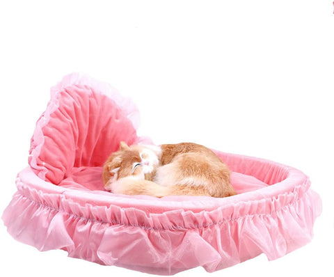 Cute Princess Pet Bed Cat Bow-Tie Lace Small Dog Sofa (S, Pink)