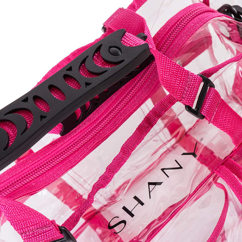 Clear PVC Makeup Bag - Large Professional Makeup Artist Rectangular Tote with Shoulder Strap and 5 External Pockets - PINK