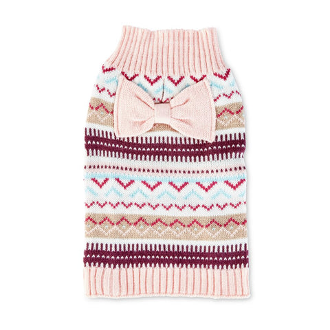 , Dog and Cat Clothes, Fair Isle Pet Sweater, Pink, XS
