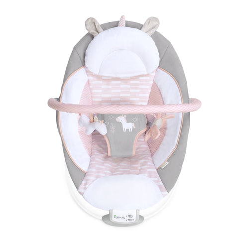 Flora the Unicorn Vibrating Infant Baby Bouncer, Pink