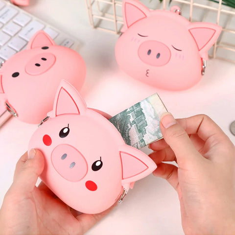 Pink Pig Coin Purse Mini Silicone Small Coin Purse Lady Key Bag Purse Children Gift Prize Package Bluetooth Earphone Bag
