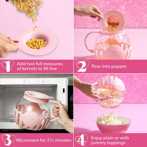 Microwave Popcorn Popper, Dishwasher Safe, 3.3-Quart, Pink