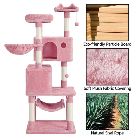64.5"H Multi-Level Cat Tree Tower with Condos and Perches, Pink