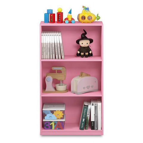 Basic 3-Tier Bookcase Storage Shelves, Pink