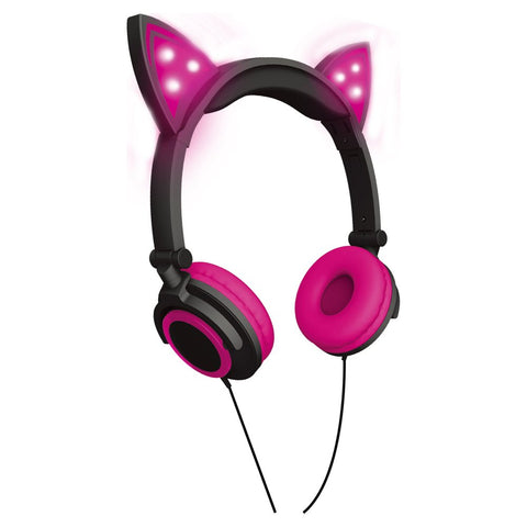 Wired Pink LED Cat Ear Foldable Headphones with 3.5Mm Jack Plug