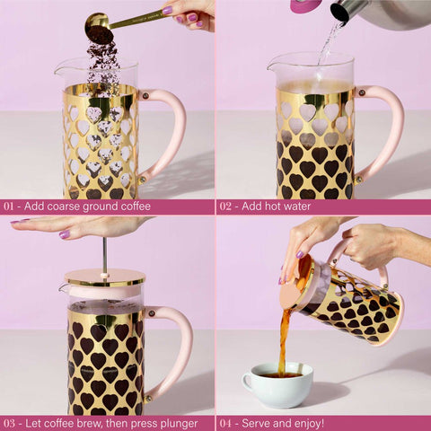 French Press Coffee Maker with Heart Shaped Measuring Scoop, 34 Ounce, Pink