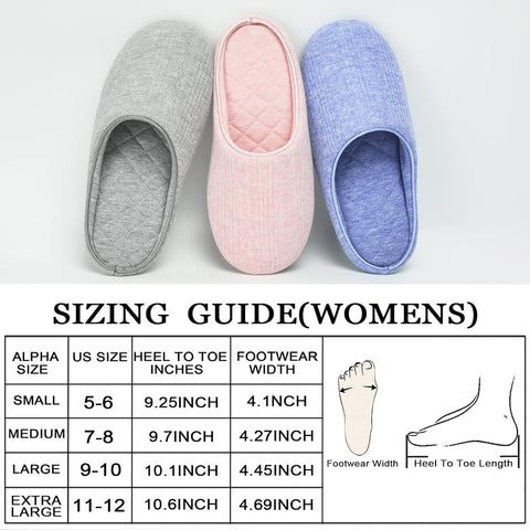 Womens House Slippers Indoor,Lightweight Soft Cozy Memory Foam Slip on Bedroom Slippers for Women,Comfy Women'S Washable Cotton Home Slippers Closed Toe Size Gray Pink Blue