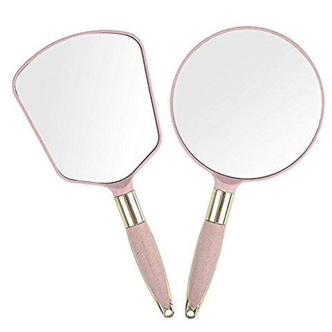 Handheld Mirror with Handle, for Vanity Makeup Home Salon Travel Use (Circular, Pink)