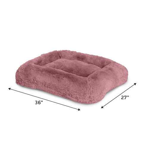 Furry Bolster Large Dog Bed, Pink, 36" X 27"