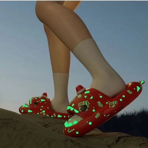 Christmas Fluorescence Shark Slippers Women Men Summer Luminescent Thick-Soled Slides Non-Slip Flip Flops Gift Sandals Shoes