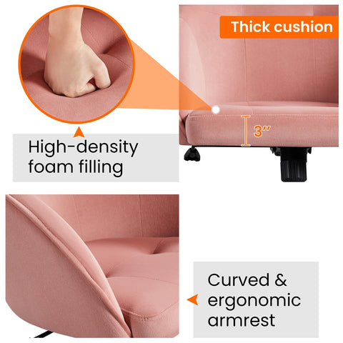 Modern Velvet Adjustable Swivel Office Chair, Pink