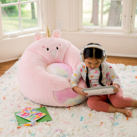 Kids, Soft Plush Unicorn Bean Bag Chair, Kids, 2.25 Ft, Pink