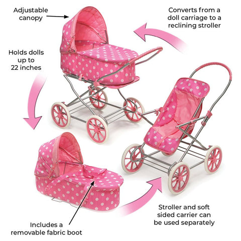 Just like Mommy 3-In-1 Doll Pram/Carrier/Stroller - Pink/Polka Dots