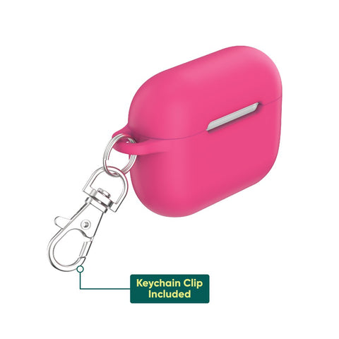 Silicone Charging Case Cover with Keychain Clip for Apple Airpods Pro (1St and 2Nd Generation) - Hyper Pink