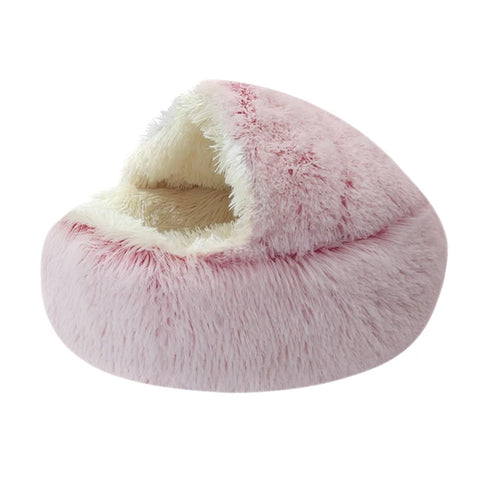 Soft Plush round Cat Bed Winter Warm Long Plush Cat Cushion House 2 in 1 Sleeping Nest Kennel for Small Dogs Cats Accessories