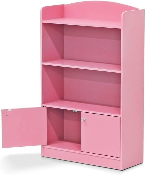 Lova Bookshelf with Storage Cabinet, 9.49D X 23.82W X 42.28H In, Pink