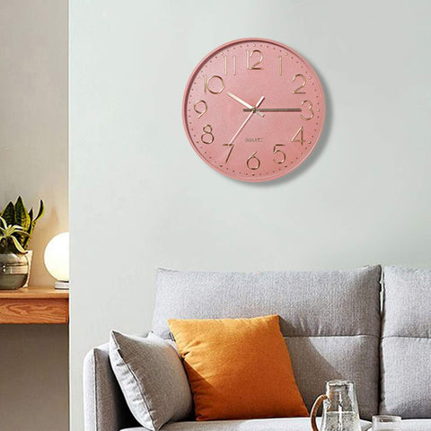12 Inch Pink Silent Non-Ticking Wall Clock for Girls, Easy to Hang