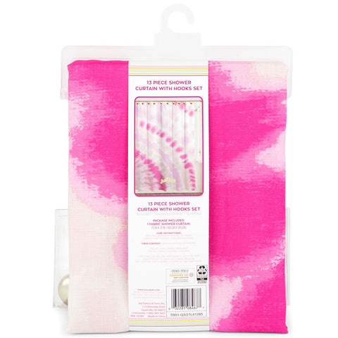 Pink Tie Dye Shower Curtain and Hooks Set, Microfiber