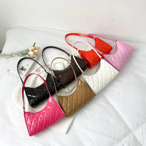 Pink Bags for Women Vintage Y2K Totes Shoulder Bags Glossy Leather Shopper Handbags Woman Rhombic Luxury Designer Bag Сумка