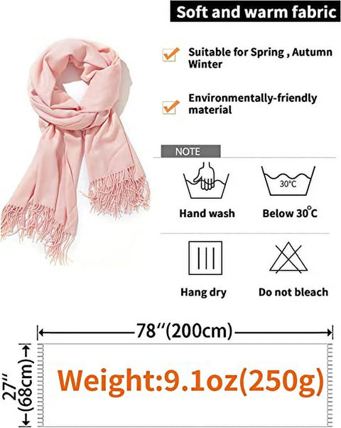 Women'S Scarf Pashmina Shawls and Wraps for Evening Dress Bridesmaid Wedding Bridal Winter Warm Long Large Scarves Thick Pink