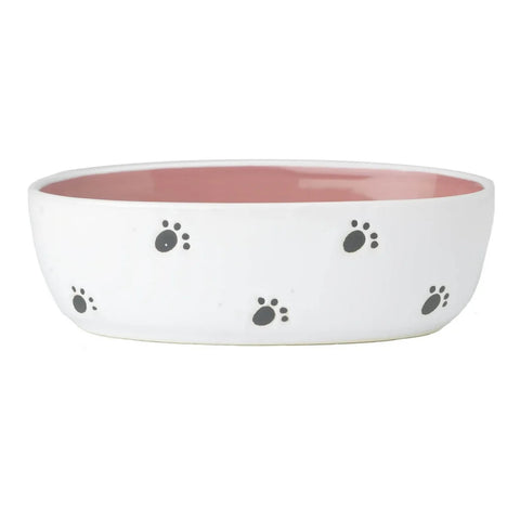 Petrageous Silly Kitty 6.5 Inch Oval 2 Cup Capacity Cat Bowl, White and Pink