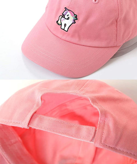 Kids Girls Pink Cotton Baseball Cap Unicorn&Rainbow Embroidery Sun Hat