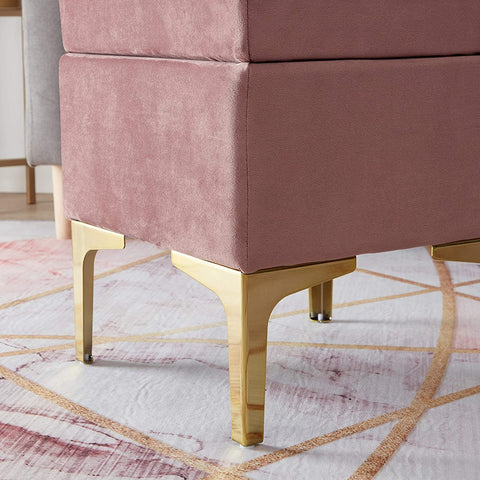 Madison Modern Contemporary Square Upholstered Velvet Ottoman - Vanity Chair - Gold Metal Legs - Blush