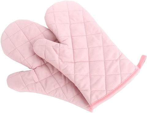 Oven Mitts, Premium Heat Resistant Kitchen Gloves Cotton & Polyester Quilted Oversized Mittens, 1 Pair Pink